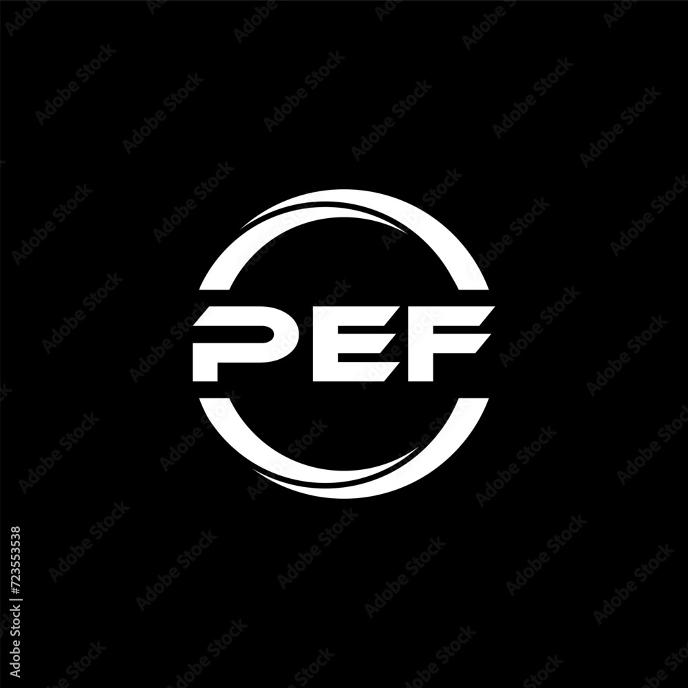 PEF letter logo design with black background in illustrator, cube logo ...