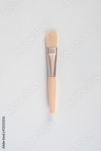Cosmetic brushes on white background. Set of makeup brushes