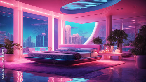 Luxury building with swimming pool in retro effects