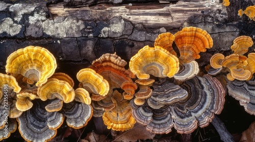 Diverse textures and colors of fungus. Trametes versicolor (Ganoderma Lucidum) photo