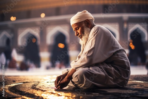 An Old Man Praying in a Mosque