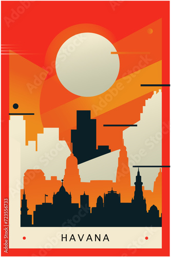 Havana city brutalism poster with abstract skyline, cityscape retro vector illustration. Cuba capital travel front cover, brochure, flyer, leaflet, business presentation template image