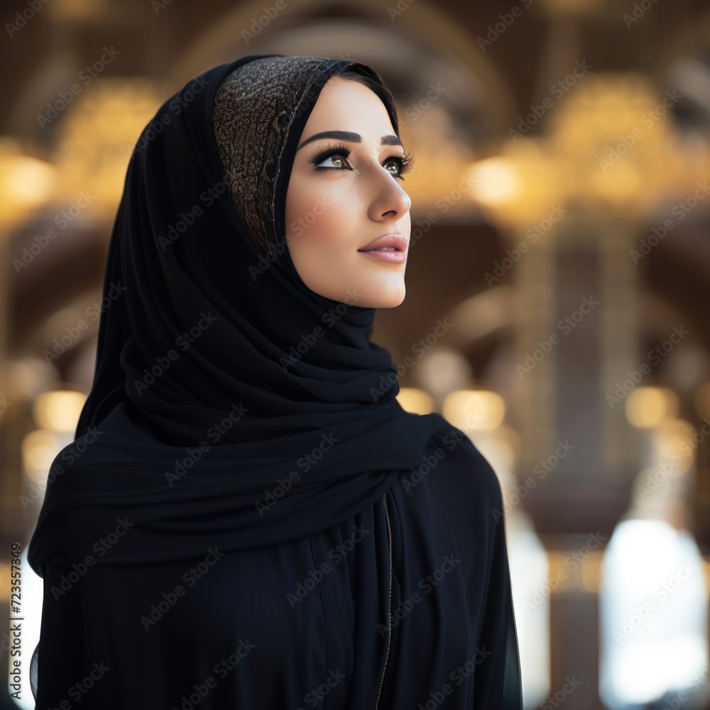 Beautiful Muslim Woman Wearing a Traditional Headscarf, Fictional character created by Generated AI. Beautiful Muslim Woman Wearing a Traditional Headscarf, Fictional character created by Generated AI.