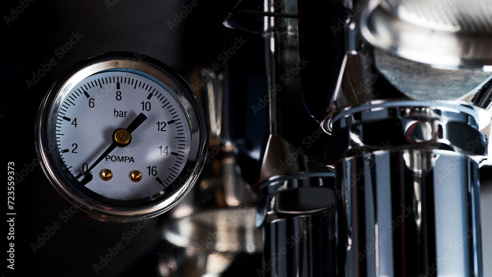 coffee machine dial pressure gauge close-up