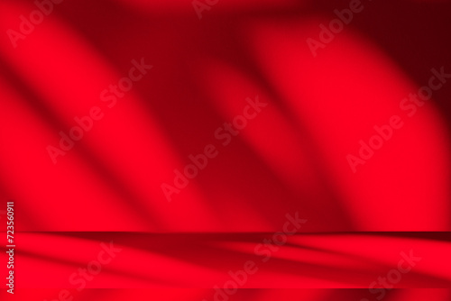 Wall interior background, studio and backdrops show products.with shadow from window color Red background for text insertion and presentation product 