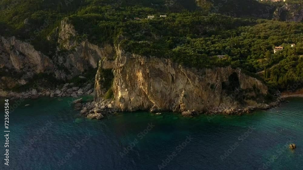 Rugged Ionian coastline of Corfu beautiful Greek island landscape DRONE REVEAL Rugged Ionian coastline of Corfu beautiful Greek island landscape DRONE REVEAL