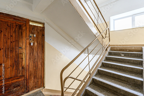 interior public place, house entrance. doors, walls, corridors staircase stairs, steps