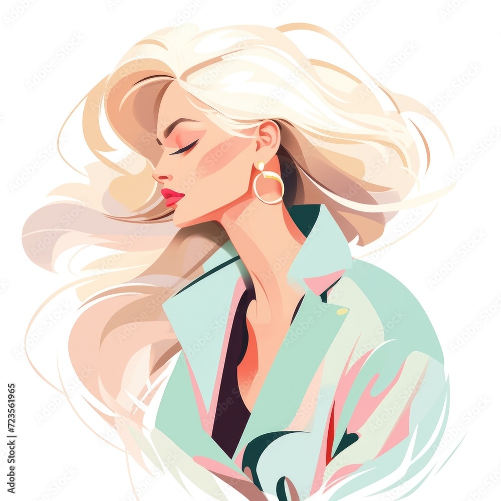 Glamour beautiful woman with long blond hair in sunglasses. Modern flat illustration on white background Glamour beautiful woman with long blond hair in sunglasses. Modern flat illustration on white background