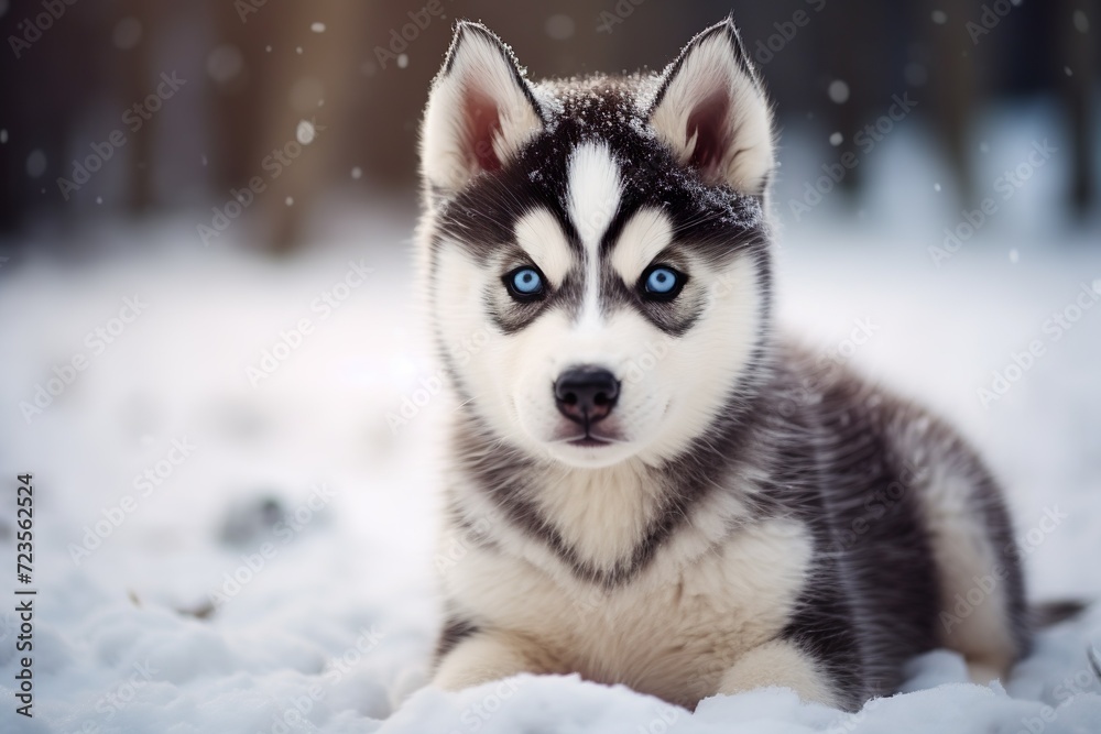 portrait of husky dogs on snow in winter portrait of husky dogs on snow in winter