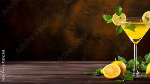 A martini glass with a slice of lemon on the side., genertive ai photo