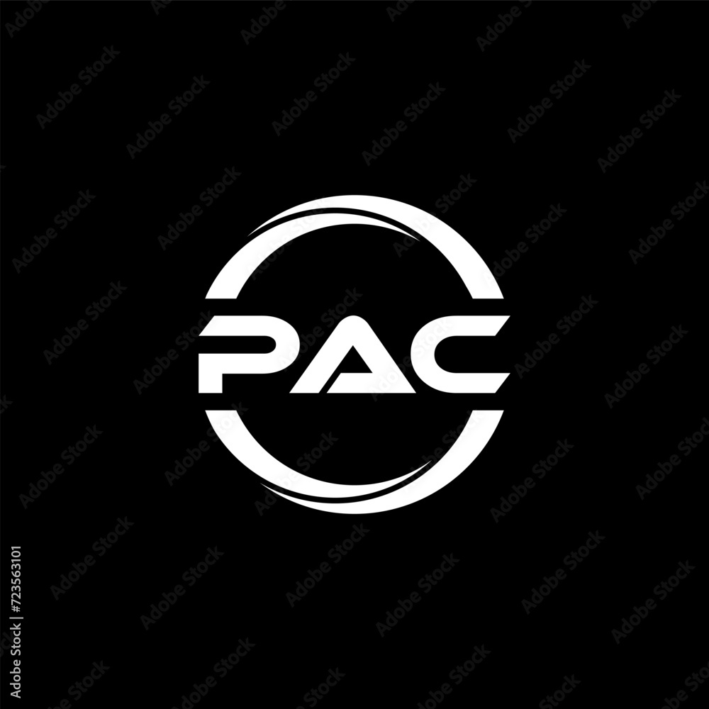 Pac Lettering PAC letter logo design with black background in illustrator, cube logo ...