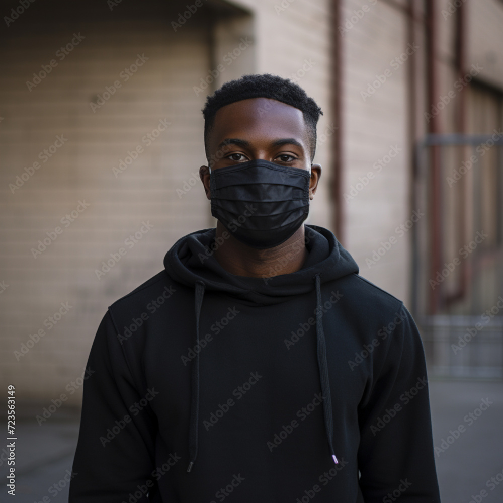 black man wears face mask