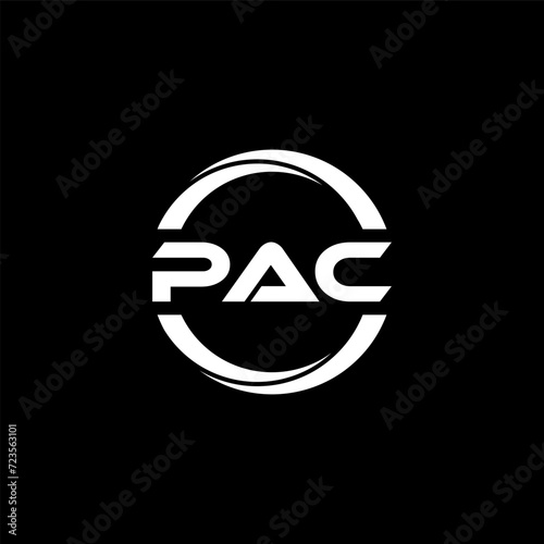 PAC letter logo design with black background in illustrator, cube logo, vector logo, modern alphabet font overlap style. calligraphy designs for logo, Poster, Invitation, etc. photo