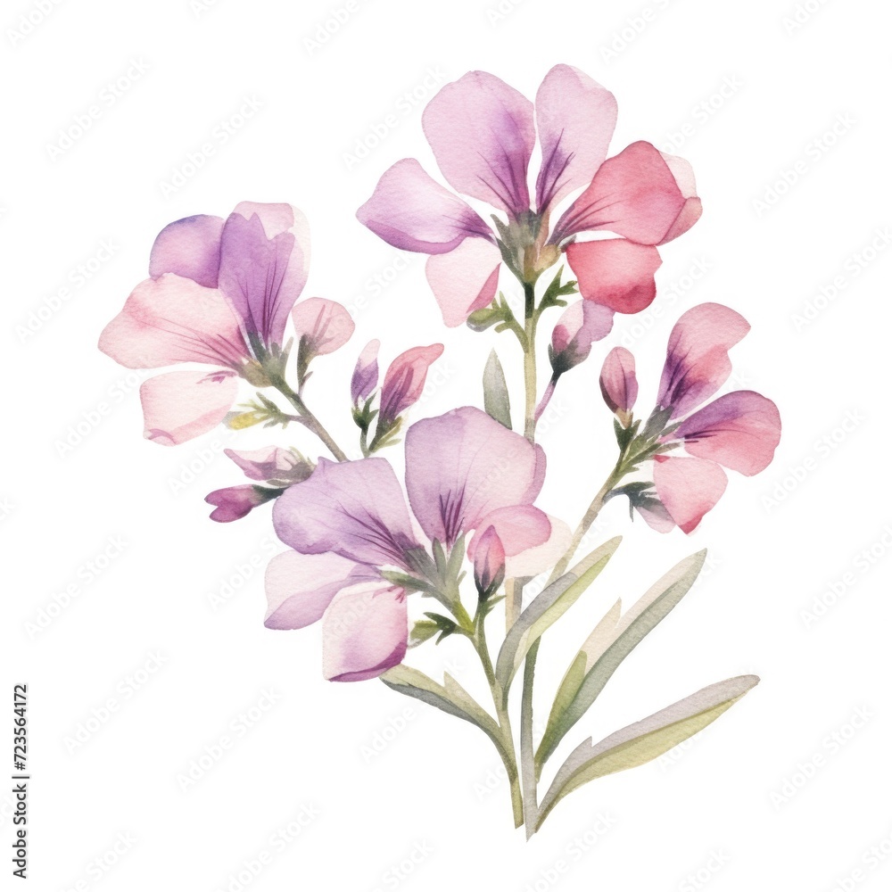 Wallflower flower watercolor illustration. Floral blooming blossom painting on white background