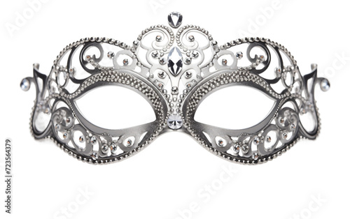 Carnival Mask Shines with Silver Hue and Rhinestones Isolated on Transparent Background PNG. © Jack