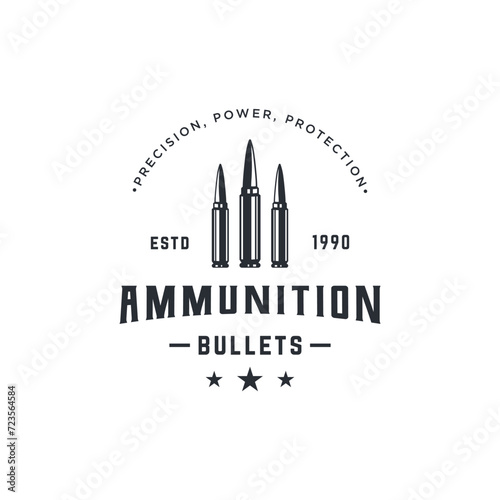 Bullet ammunition logo template design with vintage style.