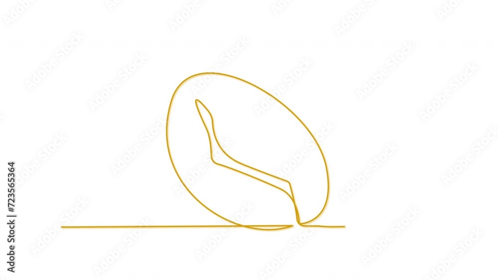 Coffee bean outline self drawing animation. Golden yellow line animated on white background. Coffee bean outline self drawing animation. Golden yellow line animated on white background.