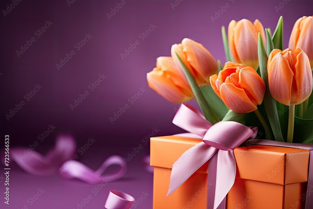 Beautiful Orange Tulips in a Gift Box