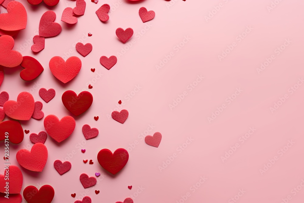 A romantic scene featuring a pink backdrop with hearts floating in the air