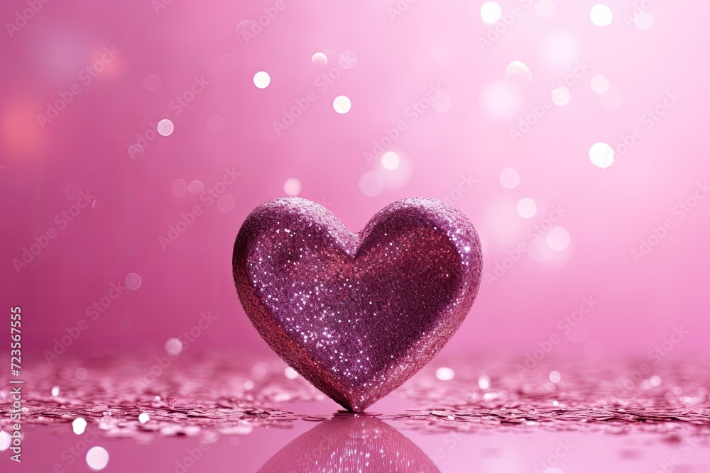 Sparkling Heart on Pink Background