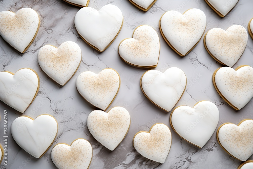 Heart-shaped Cookies on a Marble Countertop Heart-shaped Cookies on a Marble Countertop