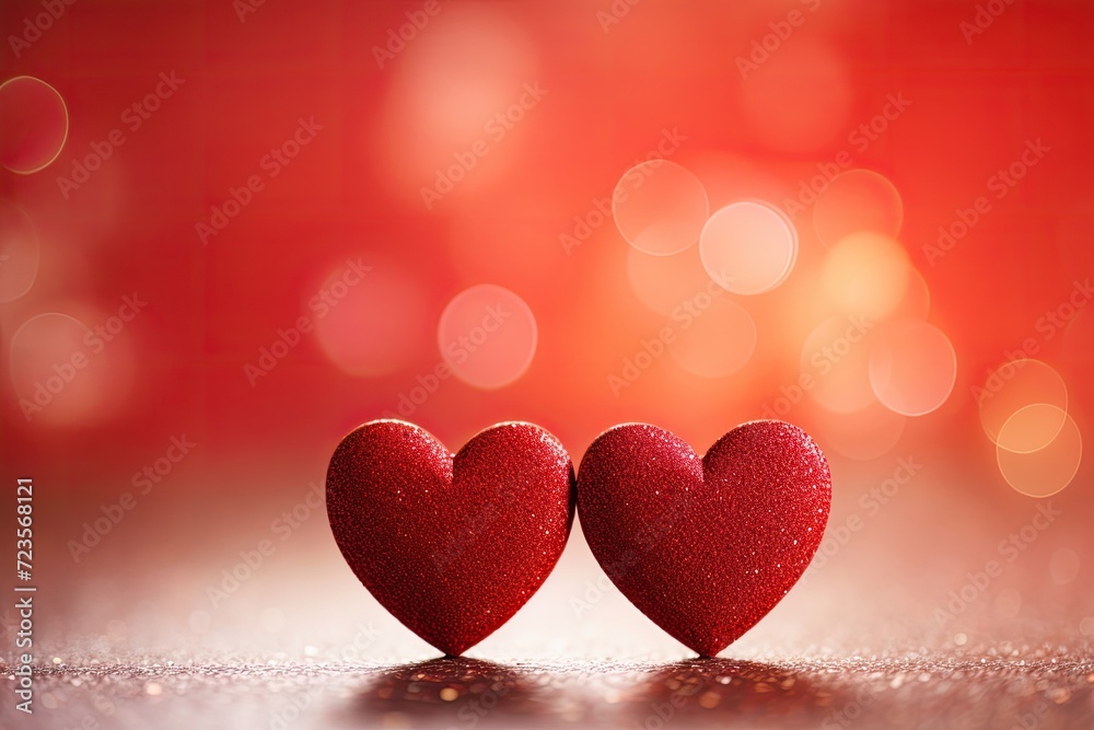 Two Red Heart-Shaped Charms on Snowy Background