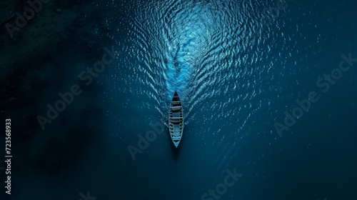 Boat surfing alone at middle of the sea or ocean photo
