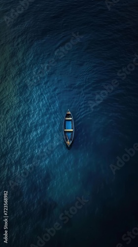 Boat surfing alone at middle of the sea or ocean photo