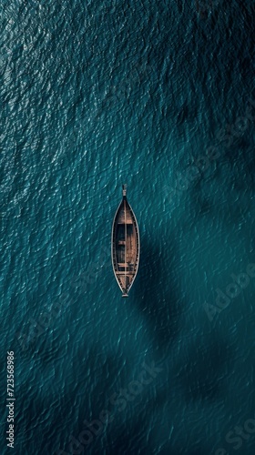 Boat surfing alone at middle of the sea or ocean