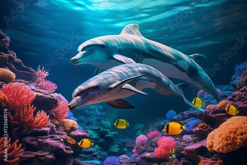 Dolphins in colorful underwater © Denis