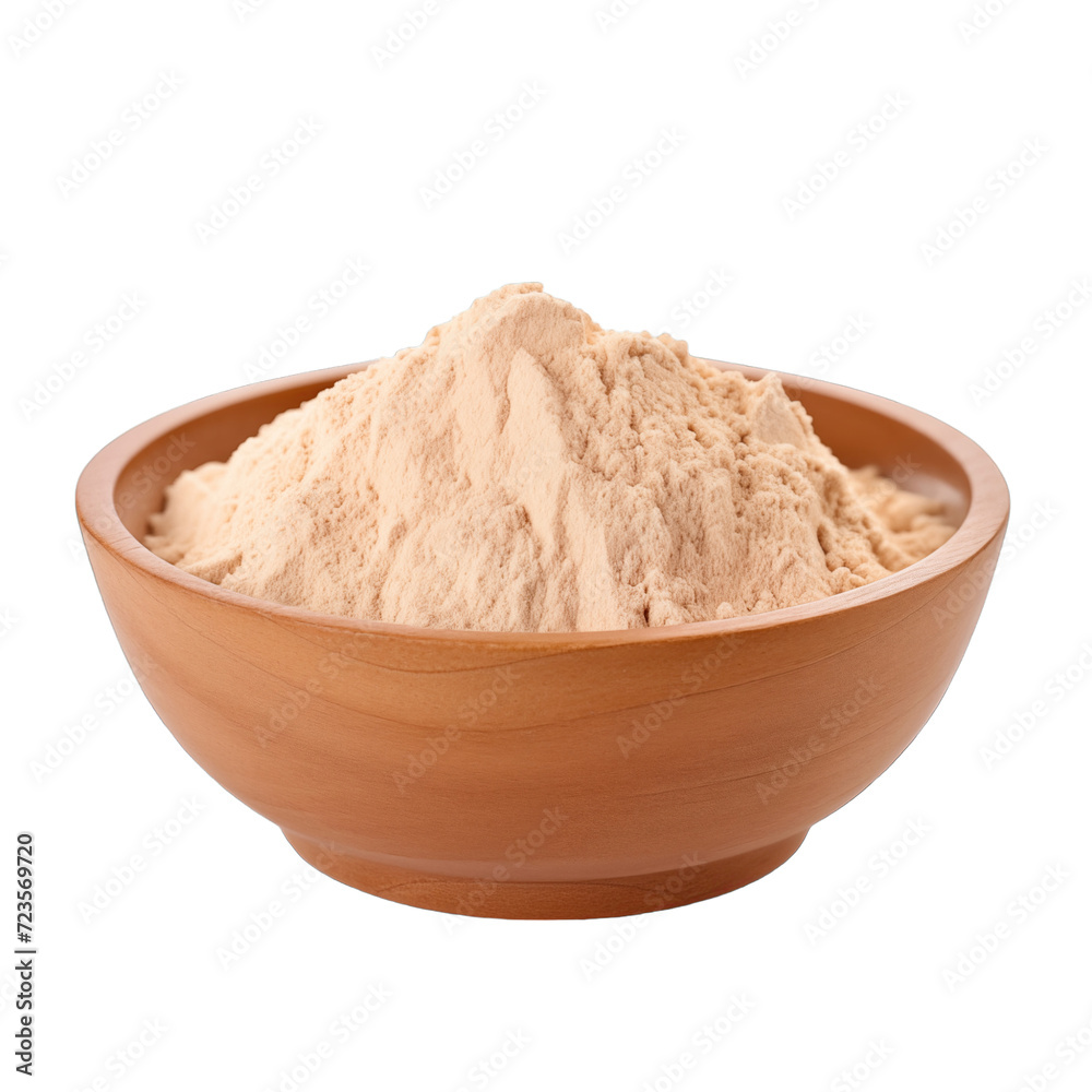 pile of finely dry organic fresh raw turkey rhubarb root powder in ...