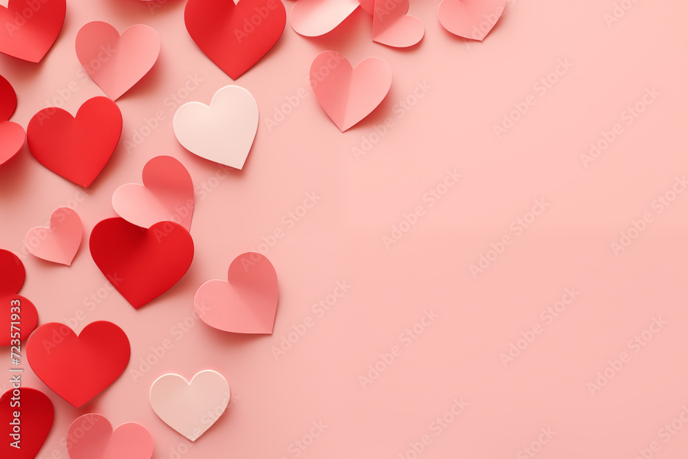 Paper Cut Hearts on Pastel Pink Background
