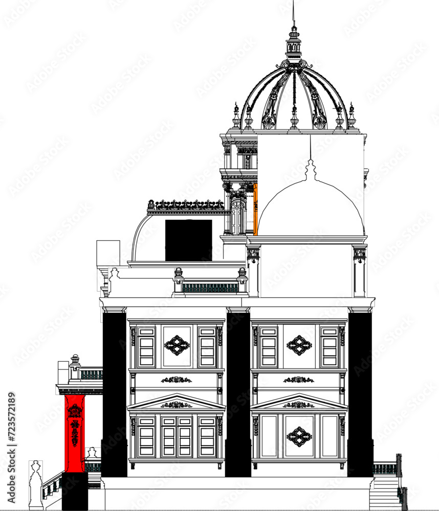 Sketch vector illustration design architectural drawing of old luxury classic vintage Roman Greek house