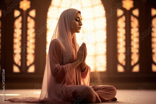 A woman meditating in a mosque