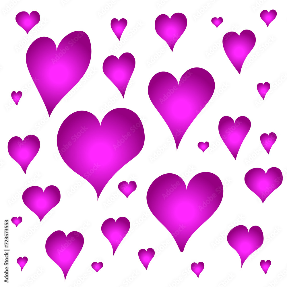 Pink hearts on white background for Valentine's Day