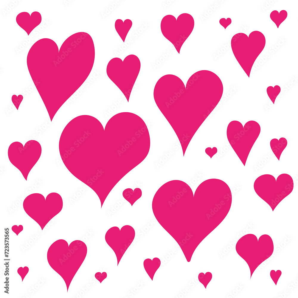 Pink hearts on white background for Valentine's Day