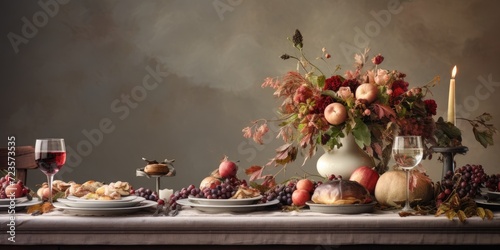 Festive table with a muted picture.