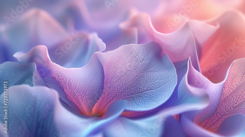 Macro perspective showcases the morphing of wisteria petals into fluid 3D shapes, evoking a sense of movement and depth.