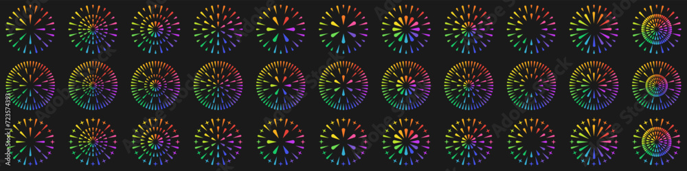 Set of creative fireworks explosion design vectors, ornament fireworks colorful design vector. Set of creative fireworks explosion design vectors, ornament fireworks colorful design vector.