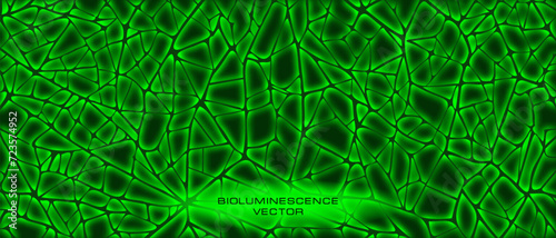 Vector abstract glowing organic biological green background. Plant bright cells. Bioluminescence. Flyer or wallpaper.