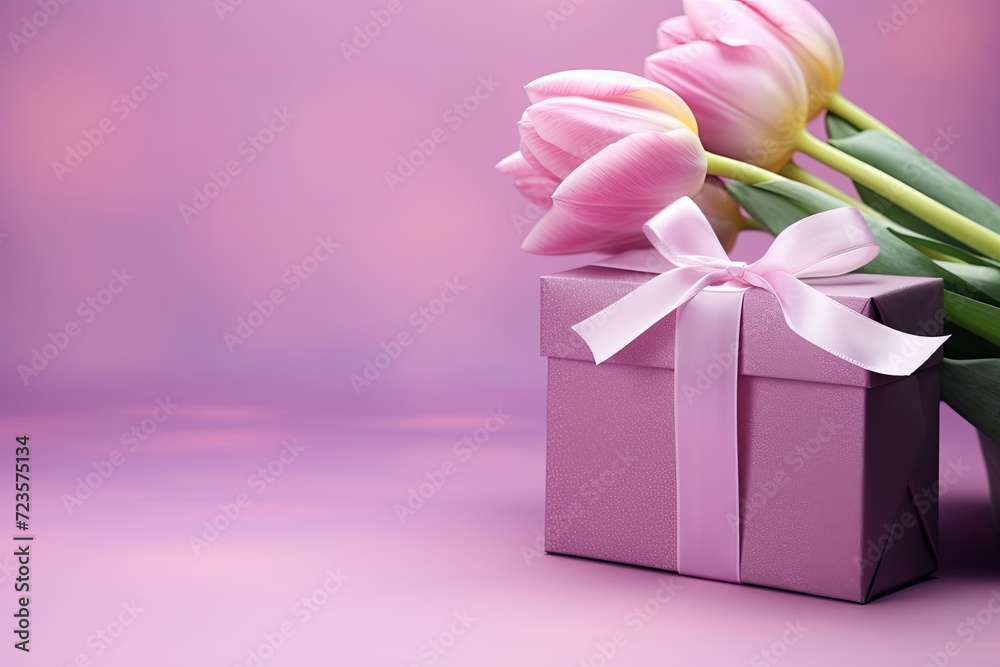 Beautiful Pink Gift Box with Purple Flowers