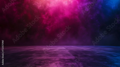 The dark stage shows empty dark blue purple red pink background