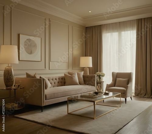 An understated  elegant setting with muted colors and minimalist d  cor  projecting an image of refined luxury and timeless style