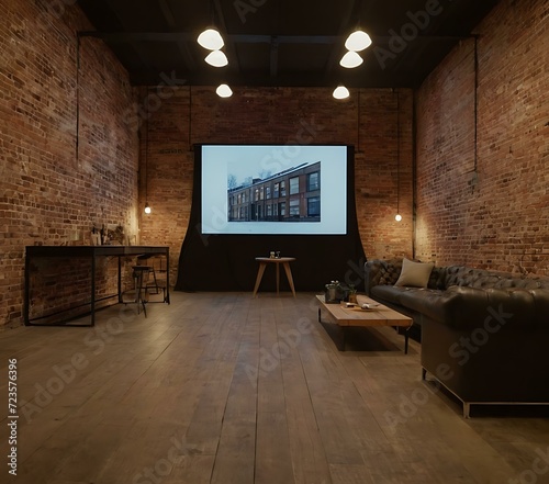 A minimalist  industrial-inspired environment with exposed brick walls and minimalist furnishings  projecting an image of urban sophistication and raw beauty