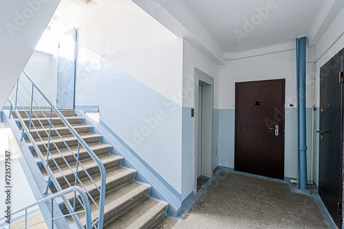 interior public place, house entrance. doors, walls, corridors staircase stairs, steps