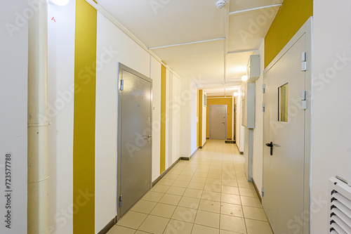 interior public place, house entrance. doors, walls, corridors staircase