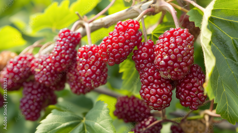 Ripe mulberries on the branch, ready to pick. Ripe mulberries on the branch, ready to pick.
