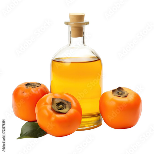 fresh raw organic persimmon oil in glass bowl png isolated on white background with clipping path. natural organic dripping serum herbal medicine rich of vitamins concept. selective focus photo