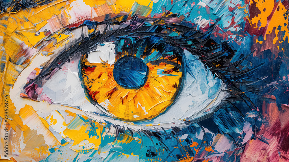 Abstract vibrant oil painting of an eye.