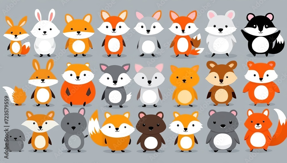 Flat Style Vector of Cute Cartoon Hand Drawn Animals Collection - Graphic Design Flat Style Vector of Cute Cartoon Hand Drawn Animals Collection - Graphic Design